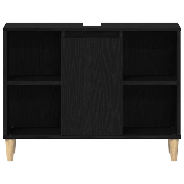 Mobiletto per Lavabo-Armadietto da bagno Rovere Nero 80x33x60 cm in Legno Massello