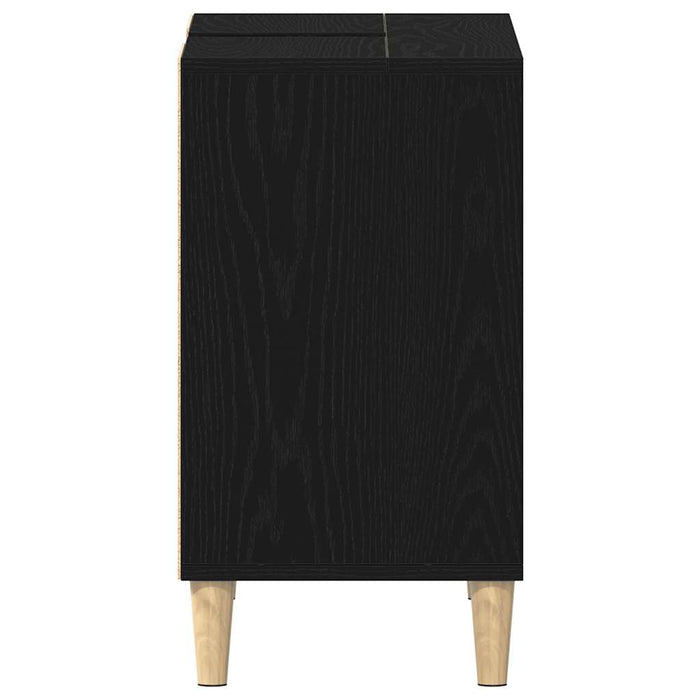 Mobiletto per Lavabo-Armadietto da bagno Rovere Nero 80x33x60 cm in Legno Massello