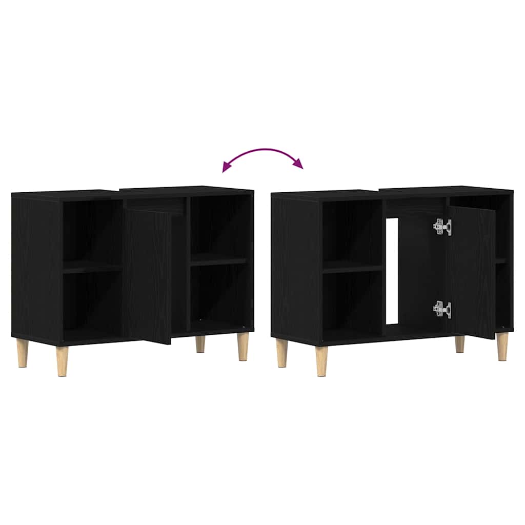 Mobiletto per Lavabo Rovere Nero 80x33x60 cm in Legno Massello 862127