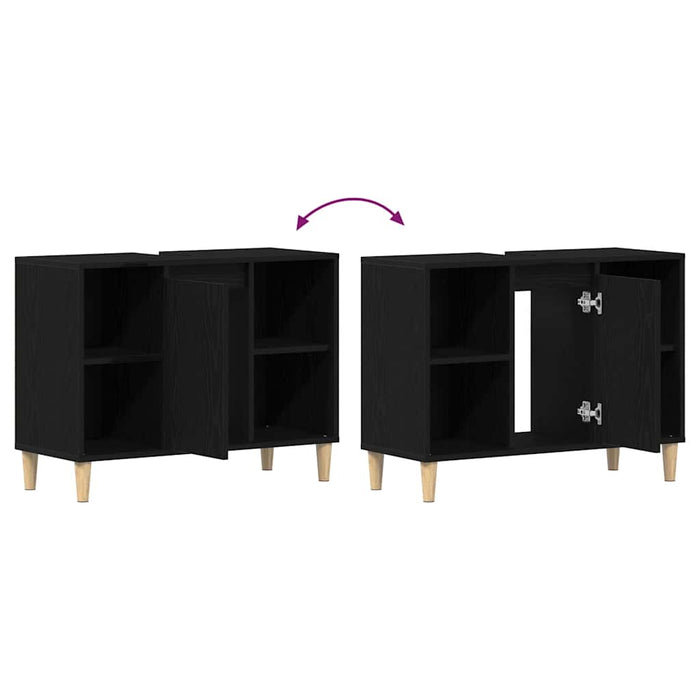 Mobiletto per Lavabo Rovere Nero 80x33x60 cm in Legno Massello 862127