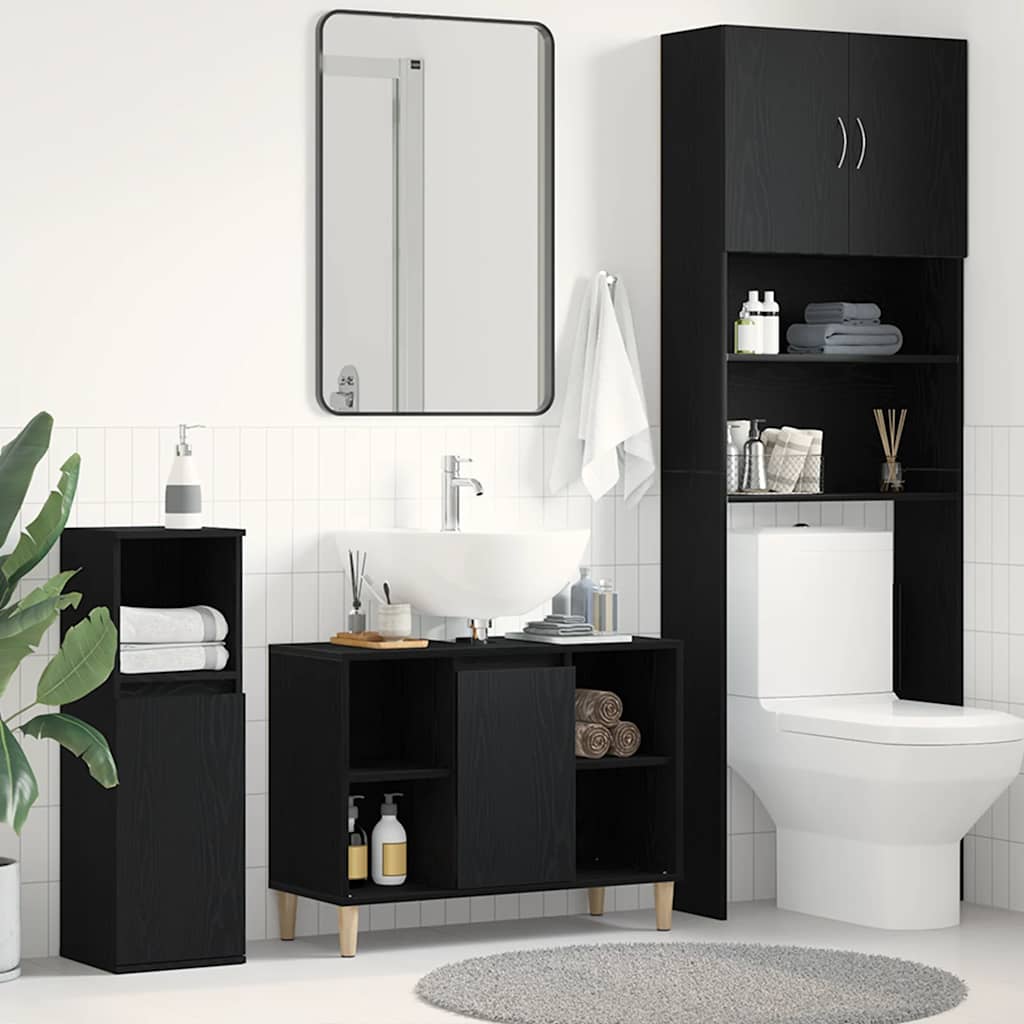 Mobiletto per Lavabo Rovere Nero 80x33x60 cm in Legno Massello 862127