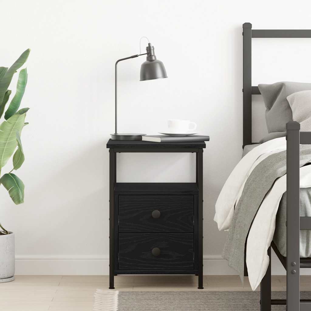 Comodino-Tavolino da notte Rovere Nero 34x35,5x50 cm in Legno Multistrato