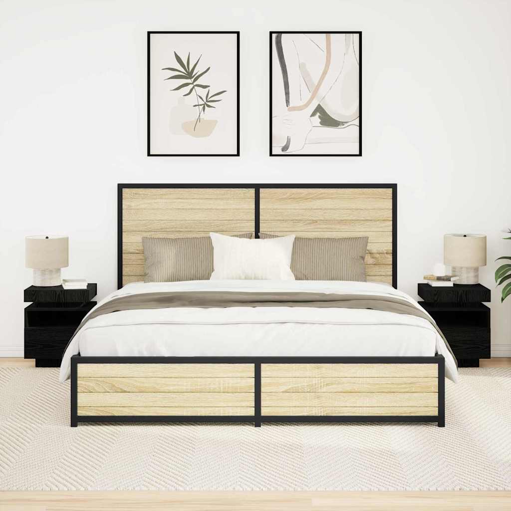 Comodino 2 pz-Set di 2 Tavolino da notte Rovere nero 40 x 39 x 48.5 cm Legno multistrato