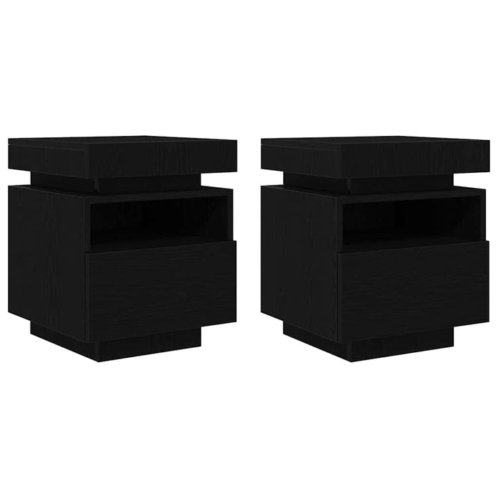 Comodino 2 pz-Set di 2 Tavolino da notte Rovere nero 40 x 39 x 48.5 cm Legno multistrato