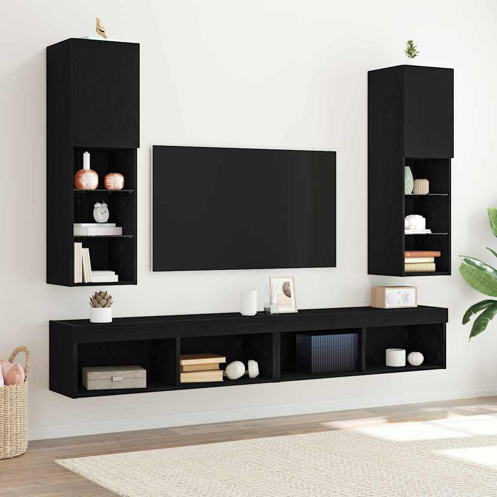 Mobile TV 2 pcs Nero 30.5 x 30 x 102 cm Legno multistrato 862199