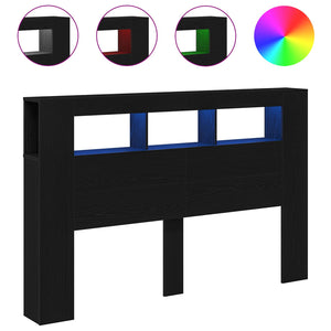 Testiera LED con lo scaffale Rovere nero 160 x 18.5 x 103.5 cm 862213