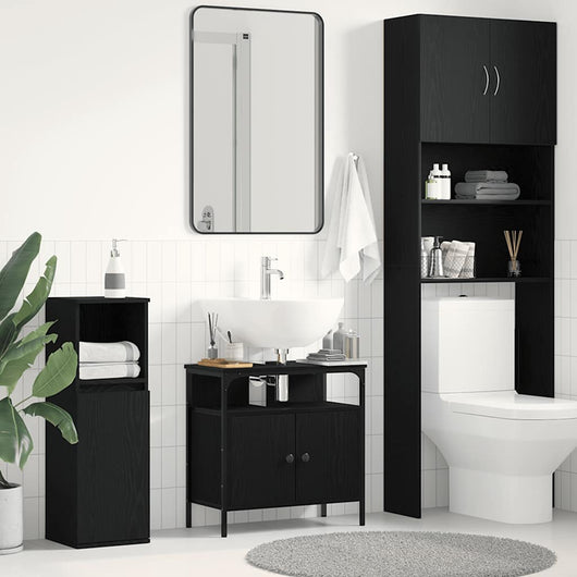 Mobile Lavabo Bagno Rovere Nero 60x30x60cm Legno Multistrato 862234