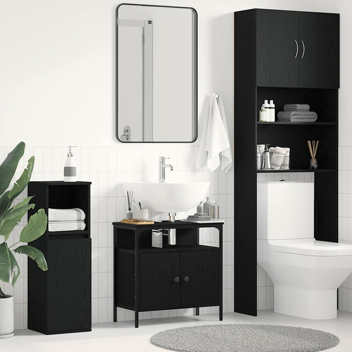 Mobile Lavabo Bagno Rovere Nero 60x30x60cm Legno Multistrato 862234