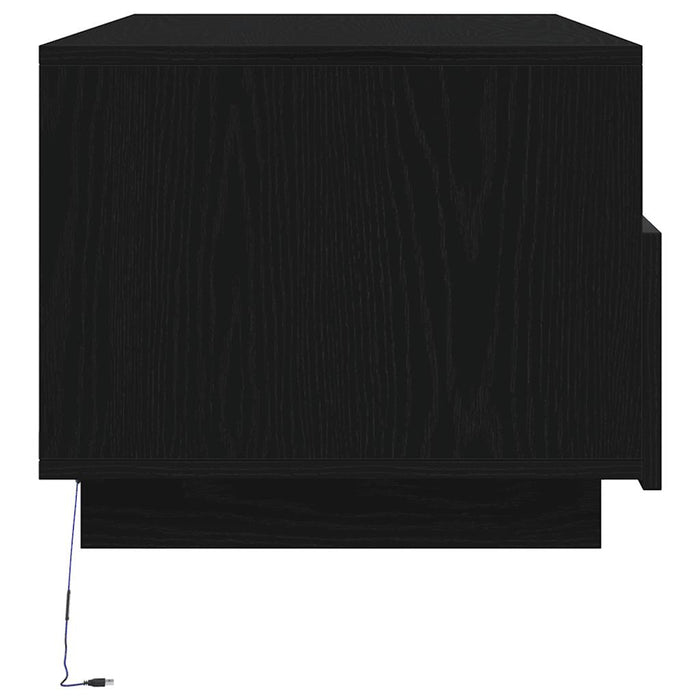 Tavolino da Soggiorno con Luci LED Rovere Nero 90x49x40 cm