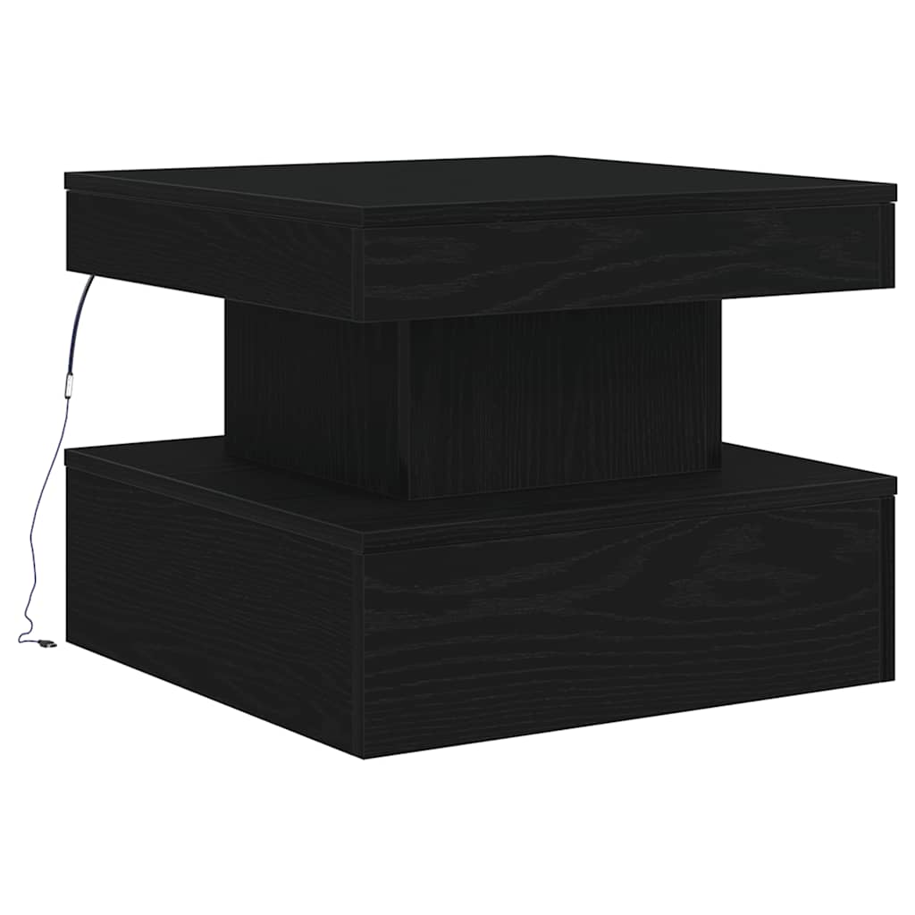 Tavolino da Salotto con Luci LED Rovere Nero 50x50x40 cm