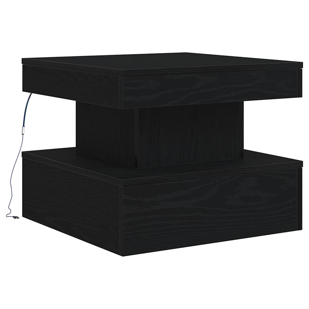 Tavolino da Salotto con Luci LED Rovere Nero 50x50x40 cm 862255
