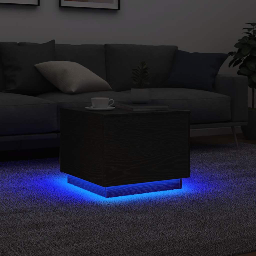 vidaXL Tavolino da Salotto con Luci LED Rovere Nero 50x50x40 cm