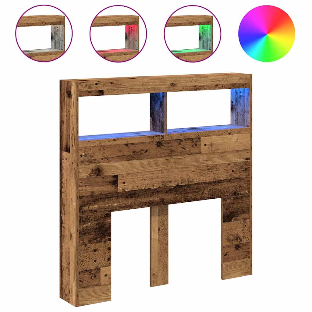 Testiera con Contenitore a LED Legno Antico 100x17x102 cm 863125