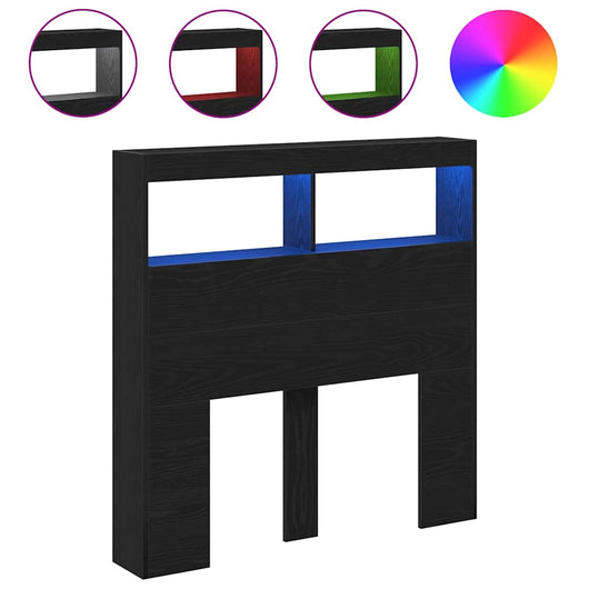 Testiera con Contenitore a LED Rovere Nero 100x17x102 cm 863127