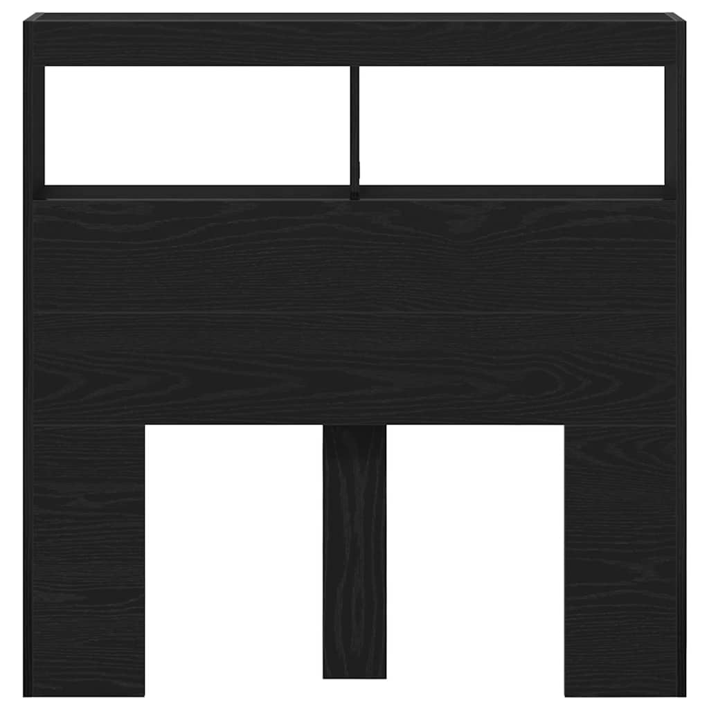 Testiera con Contenitore a LED-Testiera con Ripiani Rovere Nero 100x17x102 cm