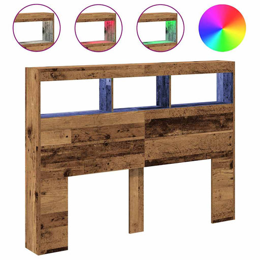 Testiera con Contenitore a LED Legno Antico 140x17x102 cm 863128