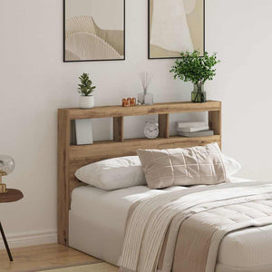 Testiera con Contenitore a LED Rovere Artigianale 140x17x102 cm 863129