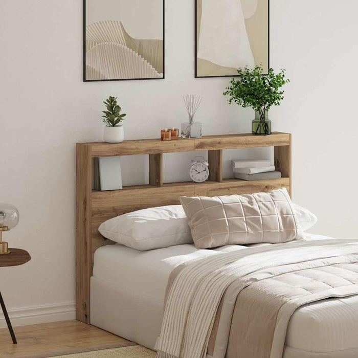 Testiera con Contenitore a LED Rovere Artigianale 140x17x102 cm 863129