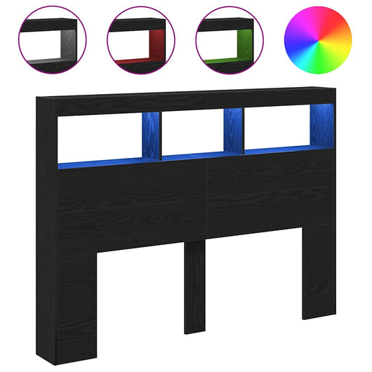 vidaXL Testiera con Contenitore a LED Rovere Nero 140x17x102 cm