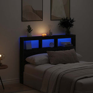 Testiera con Contenitore a LED Rovere Nero 140x17x102 cm 863130