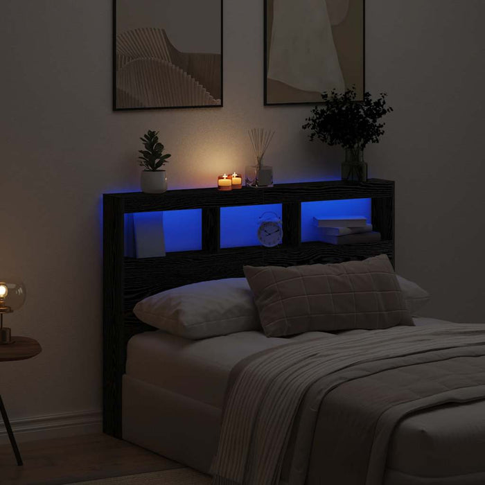 vidaXL Testiera con Contenitore a LED Rovere Nero 140x17x102 cm