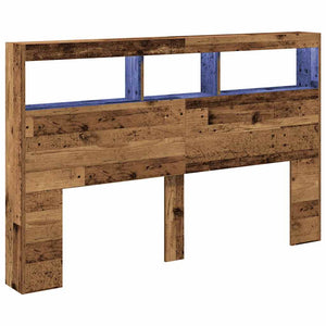 Testiera con Contenitore a LED-Testiera con Ripiani Legno Antico 160x17x102 cm