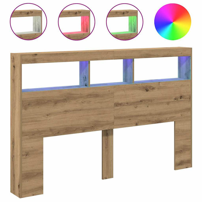 vidaXL Testiera con Contenitore a LED Rovere Artigianale 160x17x102 cm