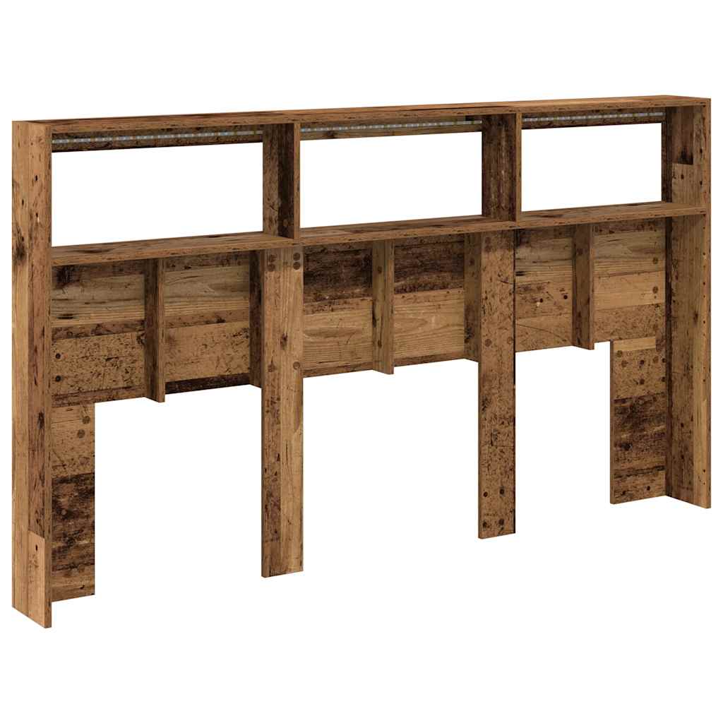 Testiera con Contenitore a LED Legno Antico 180x17x102 cm 863134