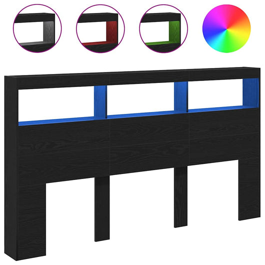 Testiera con Contenitore a LED Rovere Nero 180x17x102 cm 863136