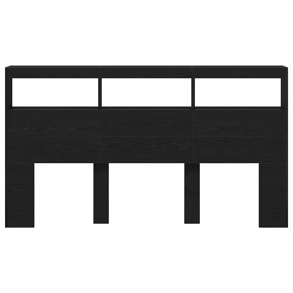 Testiera con Contenitore a LED-Testiera con Ripiani Rovere Nero 180x17x102 cm