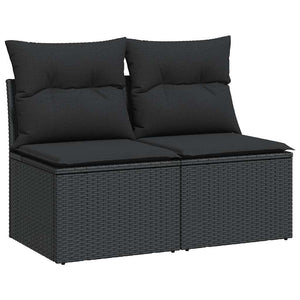 vidaXL Set Divani da Giardino con Cuscini 2 pz Nero Polyrattan Acacia