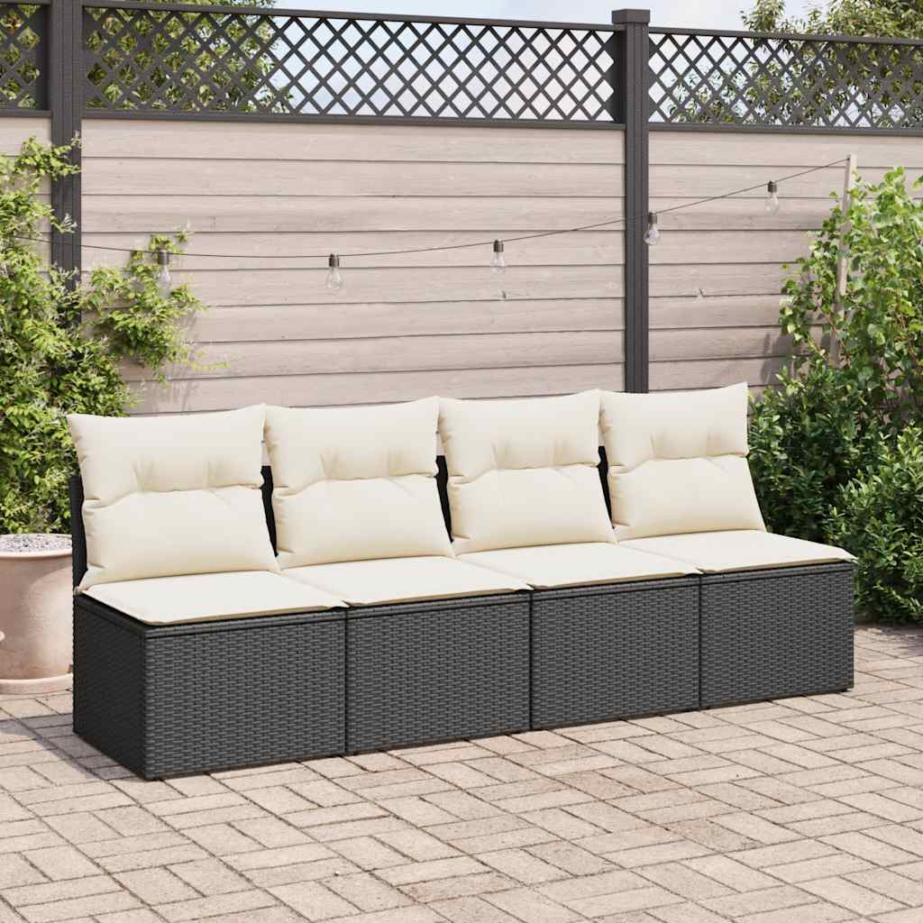 Set Divani da Giardino con Cuscini 2 pz Nero Polyrattan Acacia 3325232