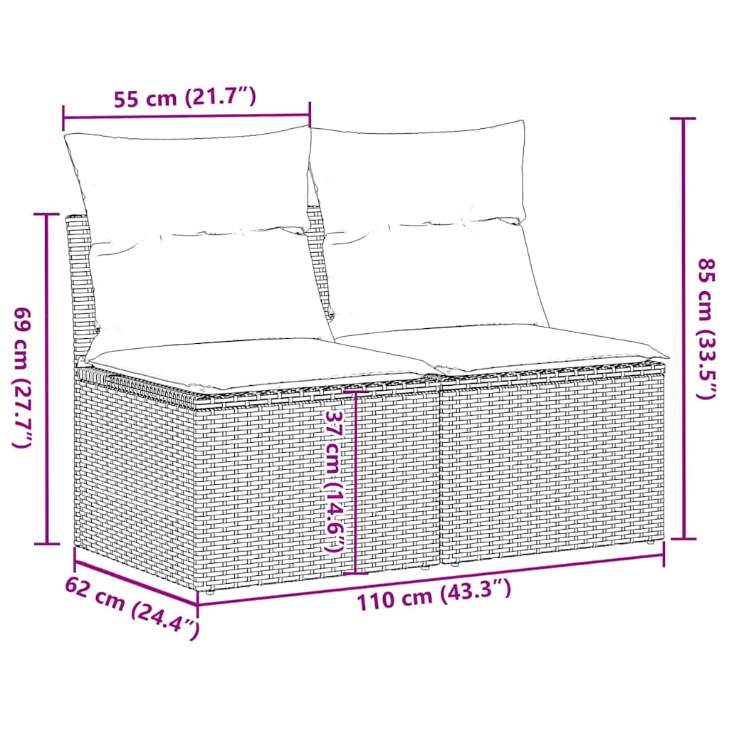 Divano Giardino 2pz con Cuscini-Sofa da Giardino-Divanetto da esterno Grigio Chiaro Polyrattan Acacia 154951