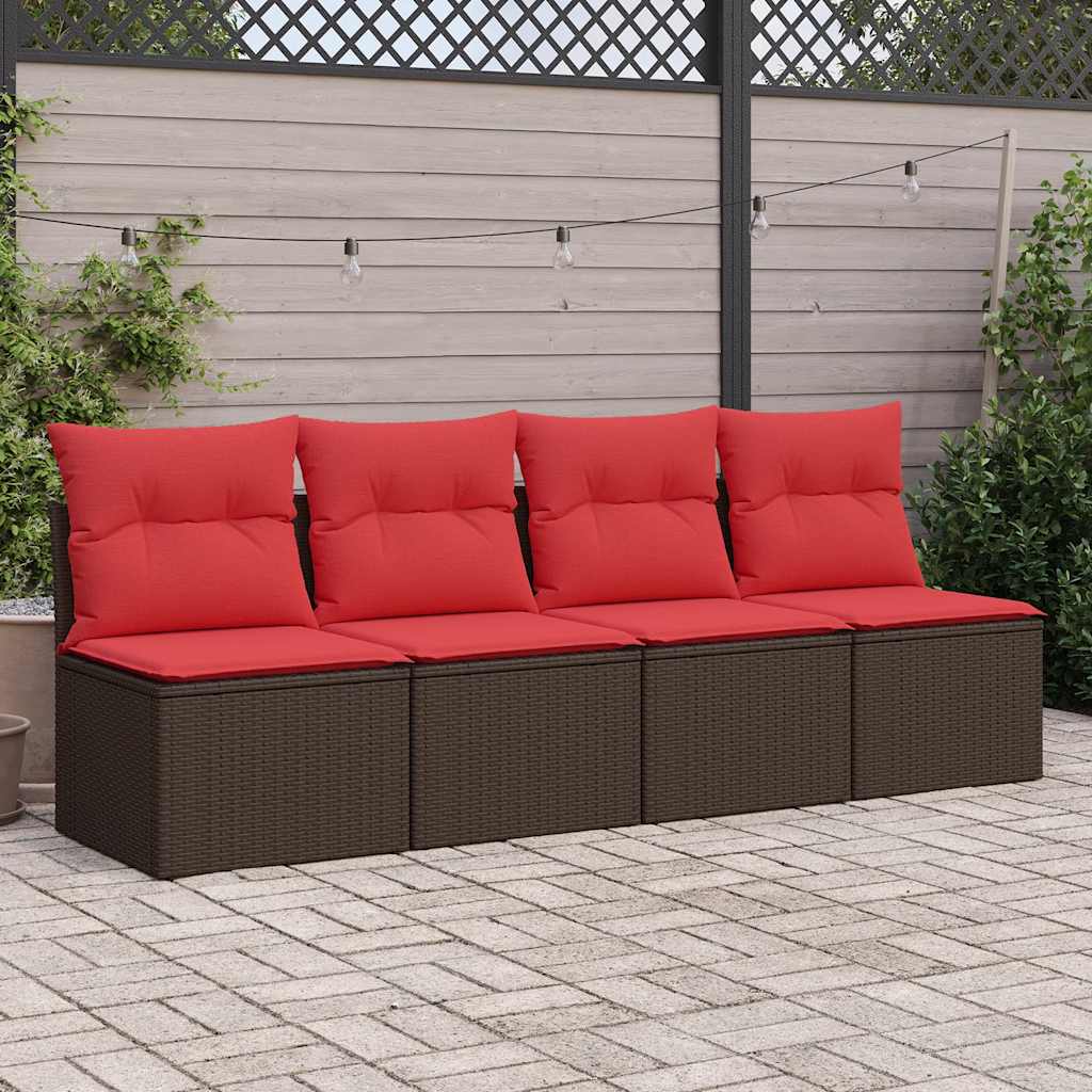 Set Divano Giardino 4 pz con Cuscini-Sofa da Giardino-Divanetto da esterno Marrone Polyrattan Acacia 883512