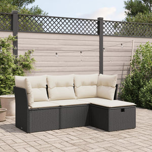 vidaXL Set Divani da Giardino 4 pz con Cuscini Nero in Polyrattan