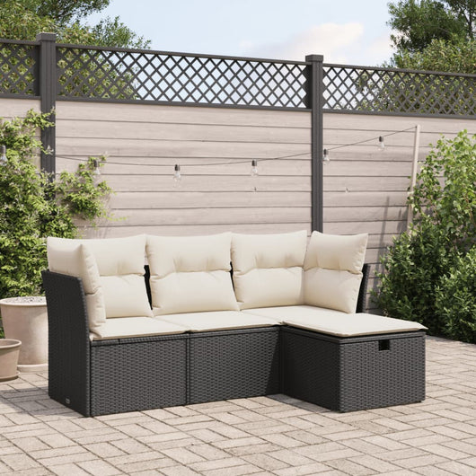vidaXL Set Divani da Giardino 4 pz con Cuscini Nero in Polyrattan
