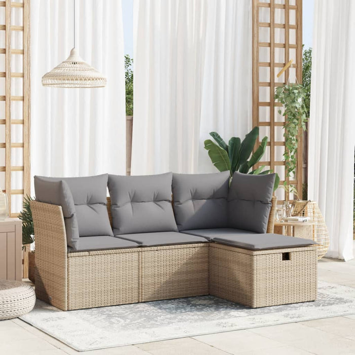 Set Divano da Giardino 4 pz con Cuscini-Sofa da Giardino-Divanetto da esterno Beige in Polyrattan 931950
