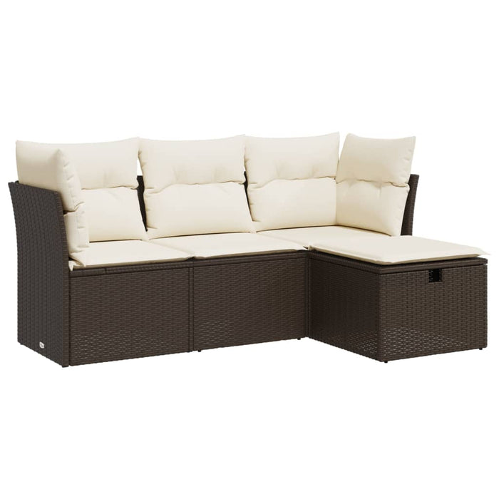 Set Divano da Giardino 4 pz con Cuscini-Sofa da Giardino-Divanetto da esterno Marrone in Polyrattan 176598