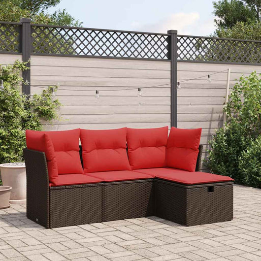Set Divano da Giardino 4 pz con Cuscini-Sofa da Giardino-Divanetto da esterno Marrone in Polyrattan 523591