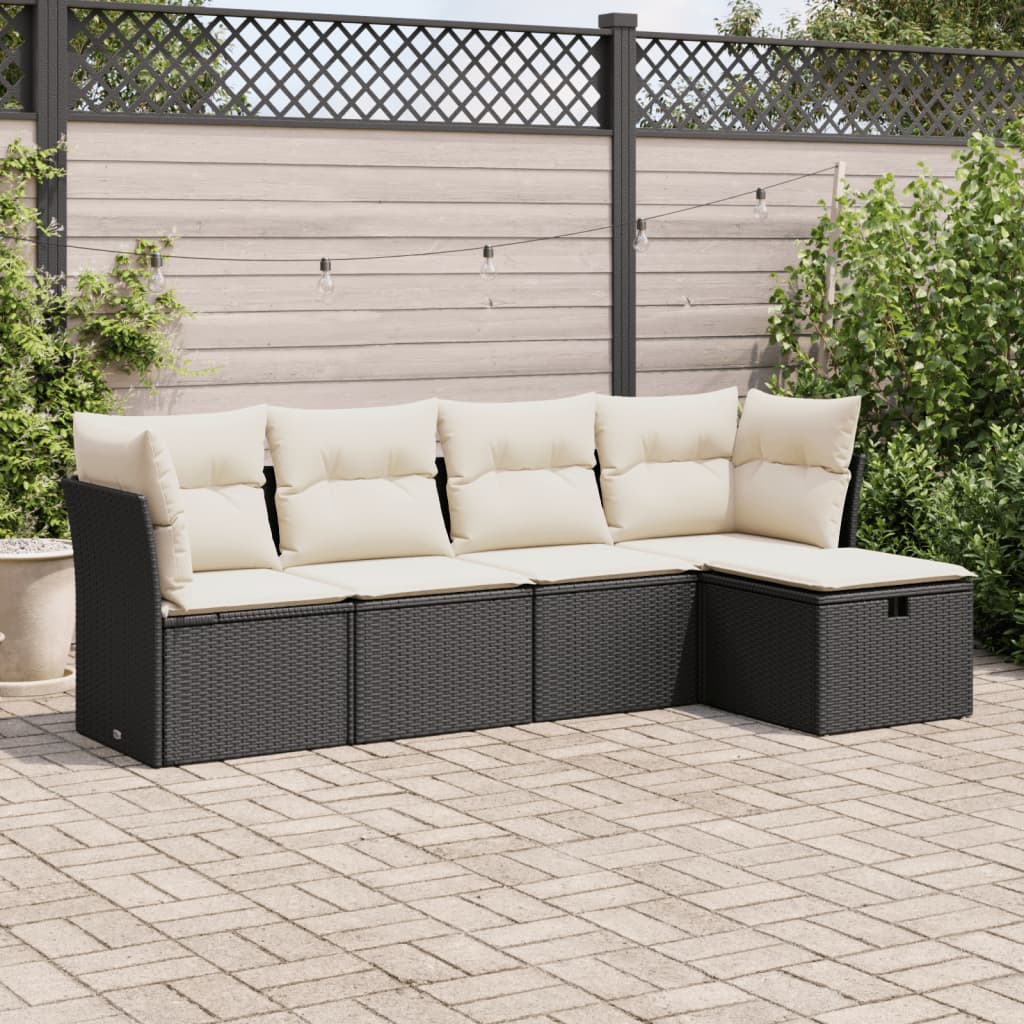 Set Divani da Giardino 5 pz con Cuscini in Polyrattan Nero