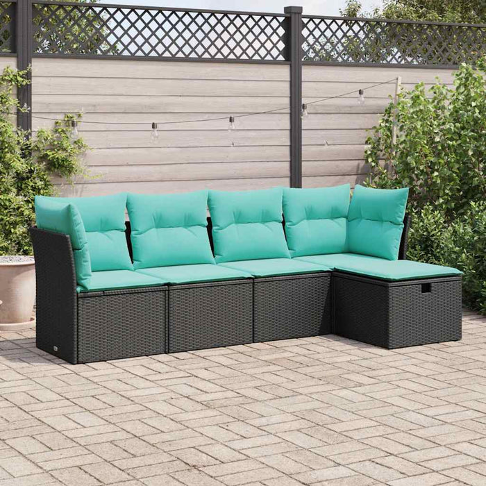 Set Divani da Giardino 5 pz con Cuscini in Polyrattan Nero 3325263