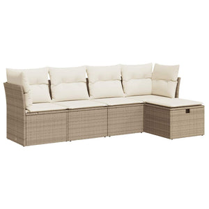 vidaXL Set Divano da Giardino 5 pz con Cuscini Beige in Polyrattan