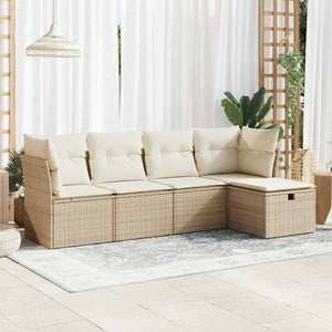 vidaXL Set Divano da Giardino 5 pz con Cuscini Beige in Polyrattan