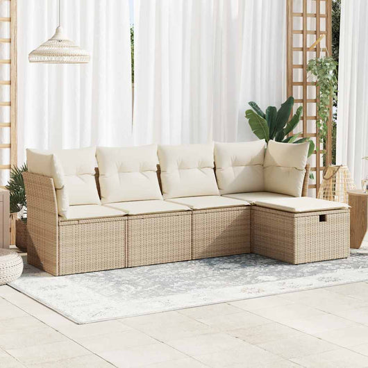 vidaXL Set Divano da Giardino 5 pz con Cuscini Beige in Polyrattan