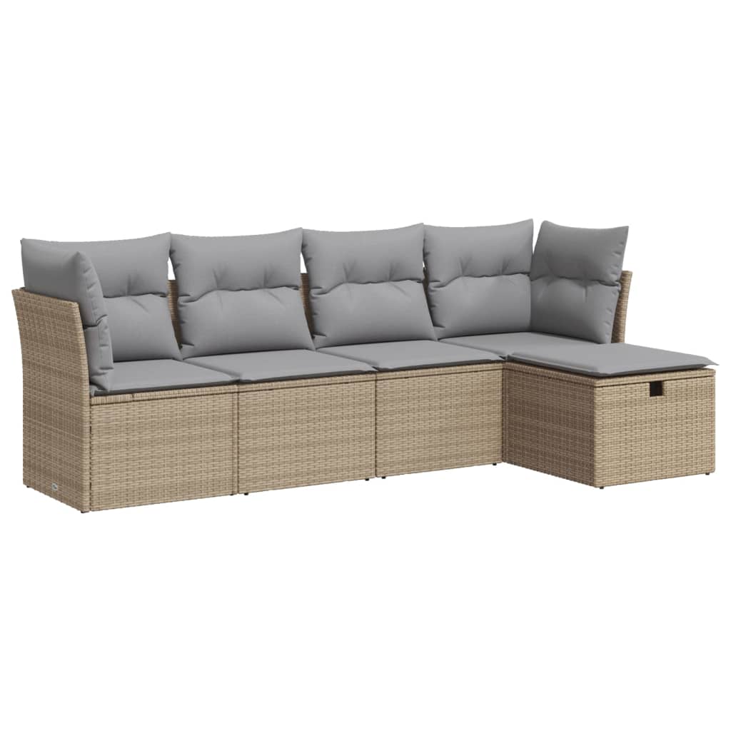 vidaXL Set Divano da Giardino 5 pz con Cuscini Beige in Polyrattan