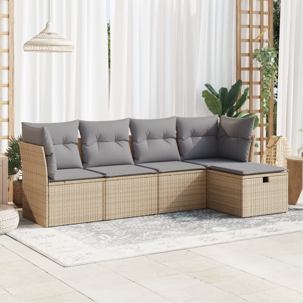 vidaXL Set Divano da Giardino 5 pz con Cuscini Beige in Polyrattan
