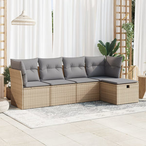vidaXL Set Divano da Giardino 5 pz con Cuscini Beige in Polyrattan