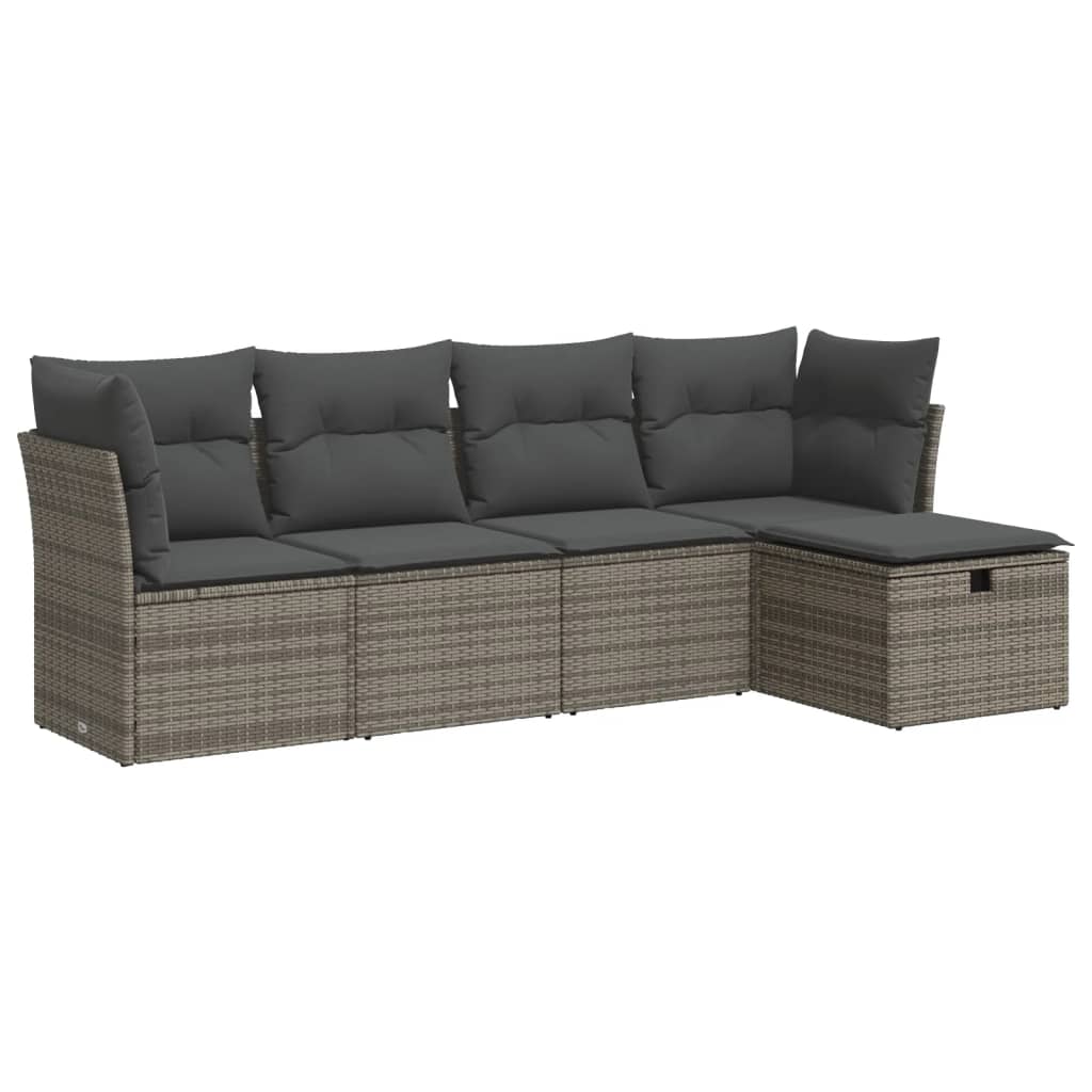 vidaXL Set Divano da Giardino 5 pz con Cuscini Grigio in Polyrattan