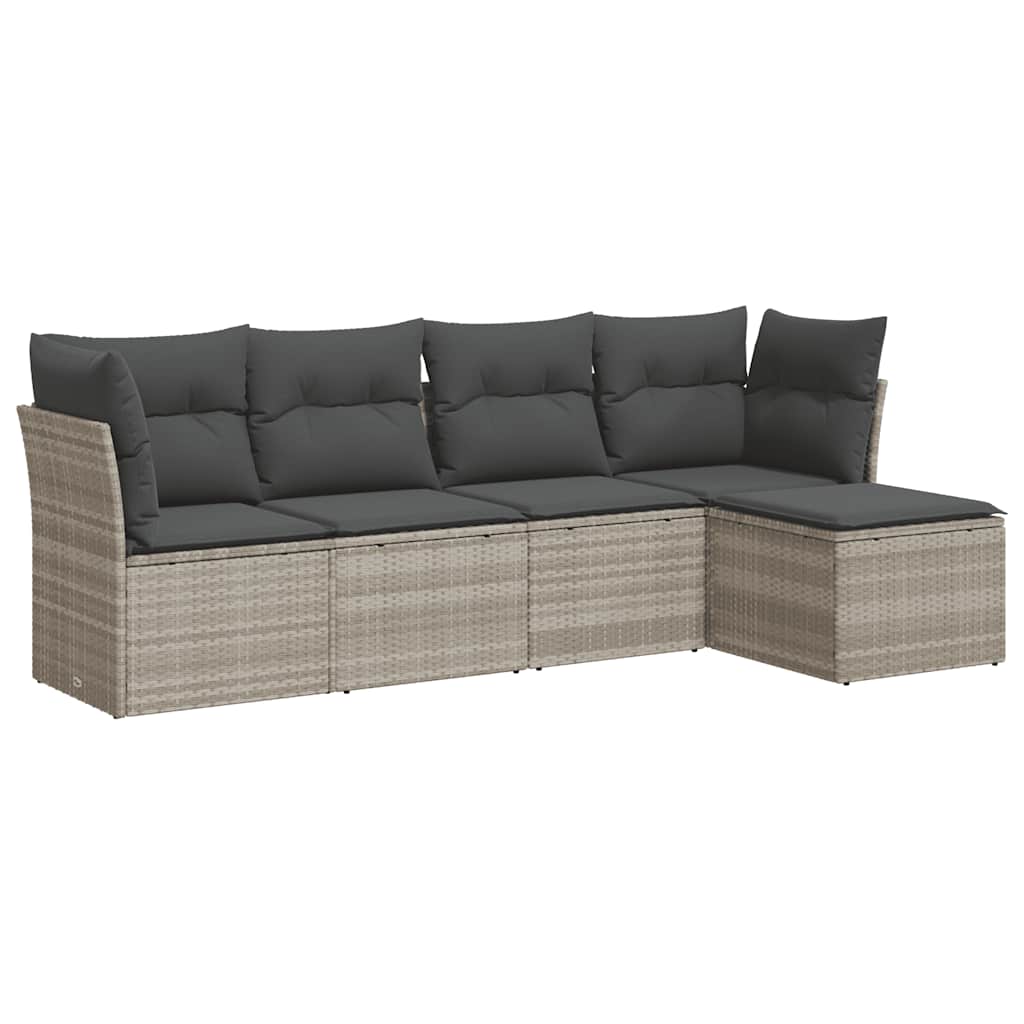 Set Divano da Giardino 5pz con Cuscini-Sofa da Giardino-Divanetto da esterno Grigio Chiaro Polyrattan 432779