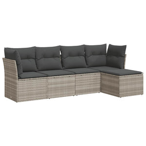 Set Divano da Giardino 5pz con Cuscini-Sofa da Giardino-Divanetto da esterno Grigio Chiaro Polyrattan 432779